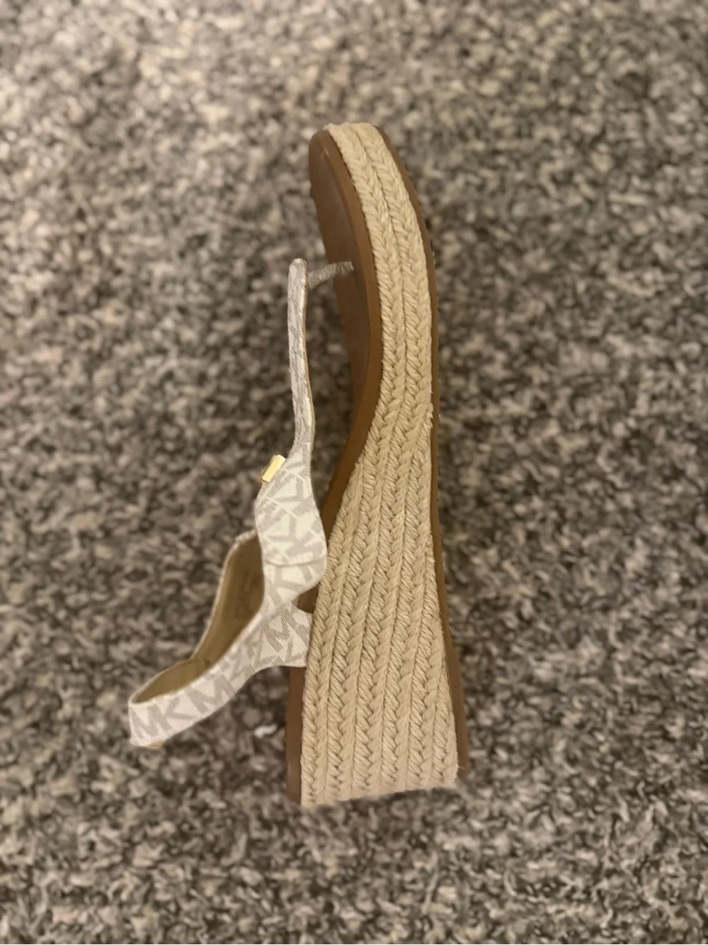 Michael Kors Beige Logo T-Strap Sandals with Gold Accent